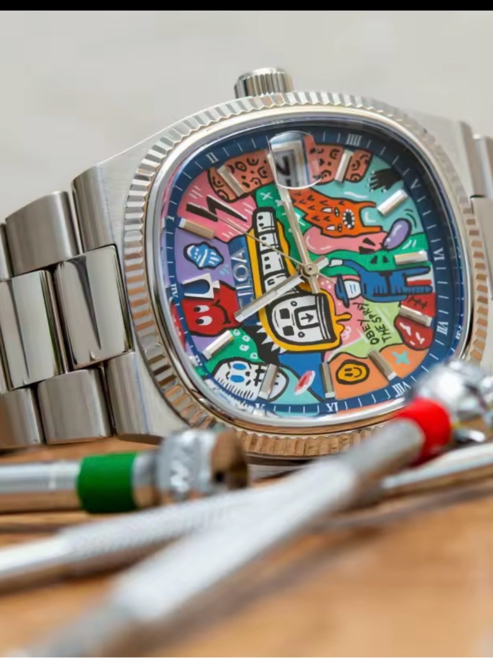 Colorful Art Dial Stainless Steel Watch - Multicolor